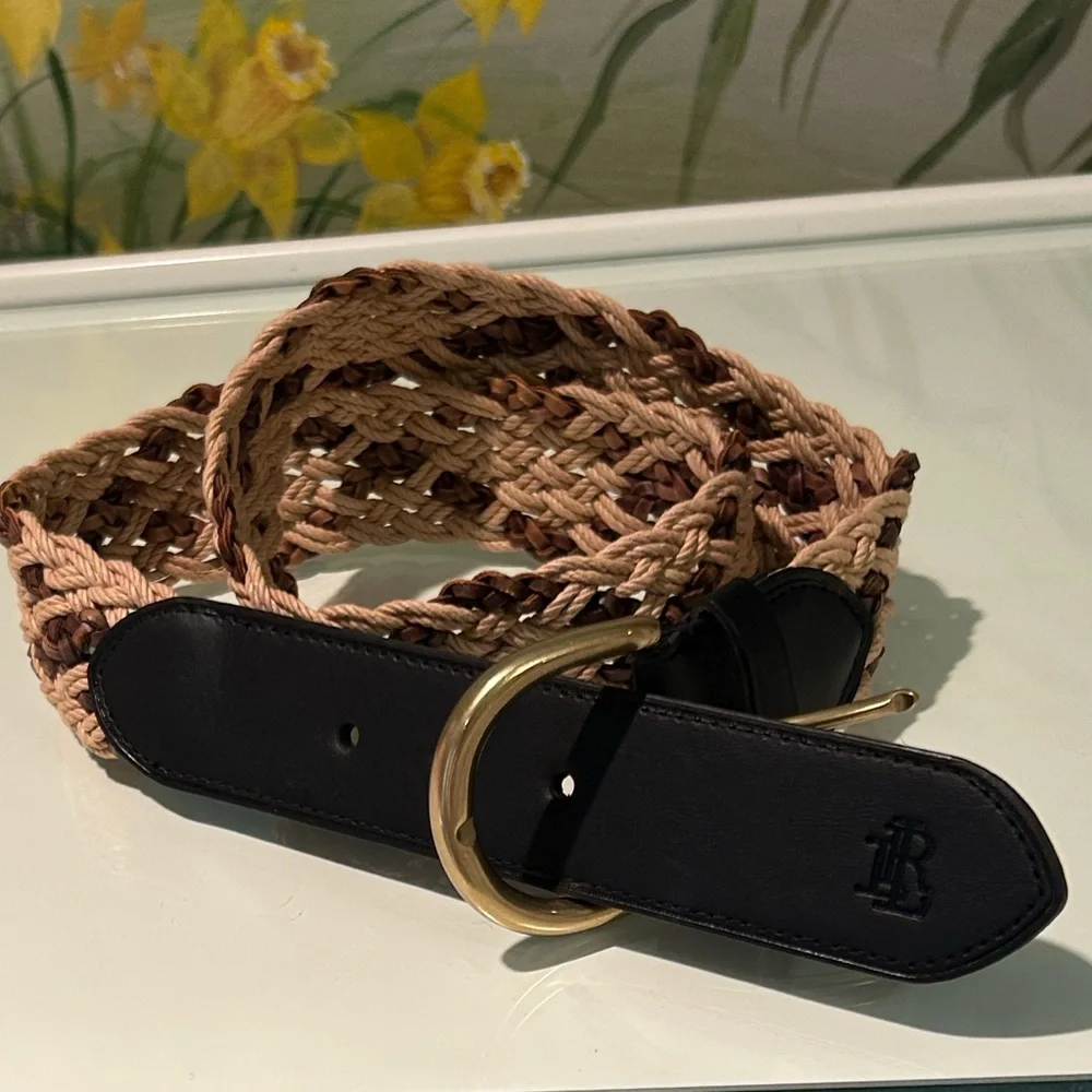 NWOT LAUREN Ralph Lauren Lardini Black with Braided Tan and Brown Belt.